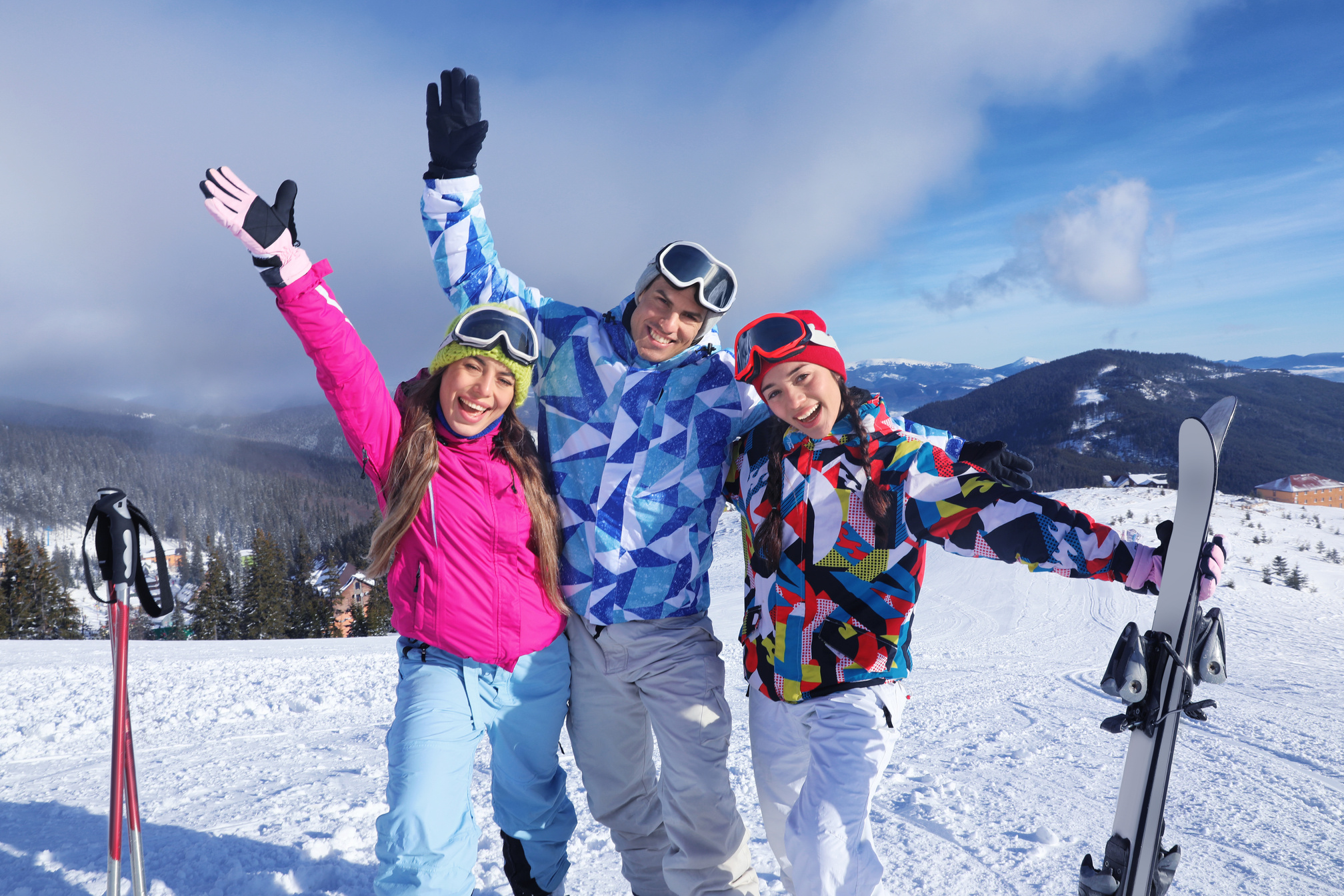 Group of Friends on Ski Piste at Ski Resort